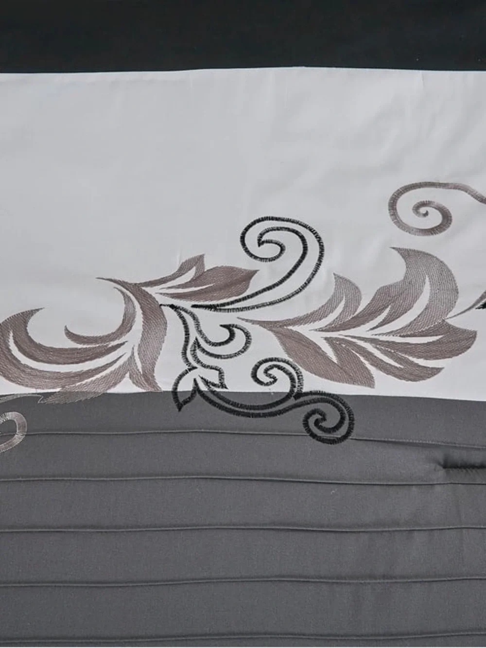 Gray and Black Embroidered Comforter Set - Brand:
